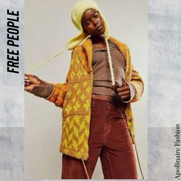 FREE PEOPLE OPTIMISTIC CARDIGAN CITRUS TAN COMBO NWT - Picture 3 of 7